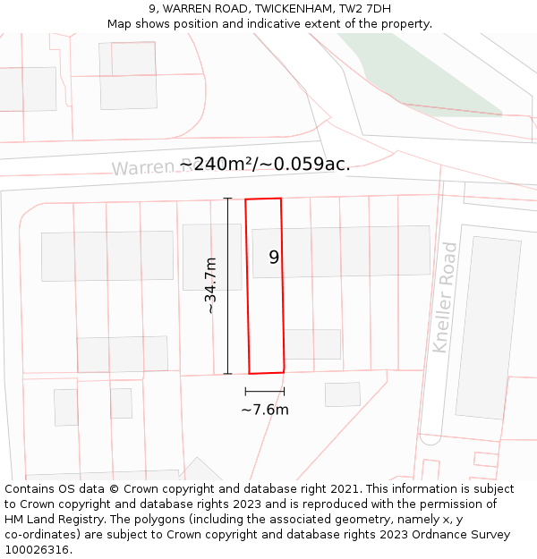 9, WARREN ROAD, TWICKENHAM, TW2 7DH: Plot and title map