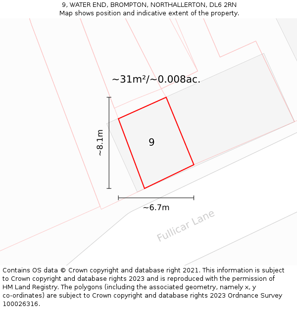 9, WATER END, BROMPTON, NORTHALLERTON, DL6 2RN: Plot and title map