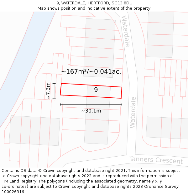 9, WATERDALE, HERTFORD, SG13 8DU: Plot and title map