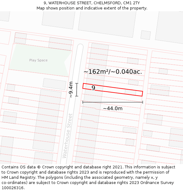 9, WATERHOUSE STREET, CHELMSFORD, CM1 2TY: Plot and title map