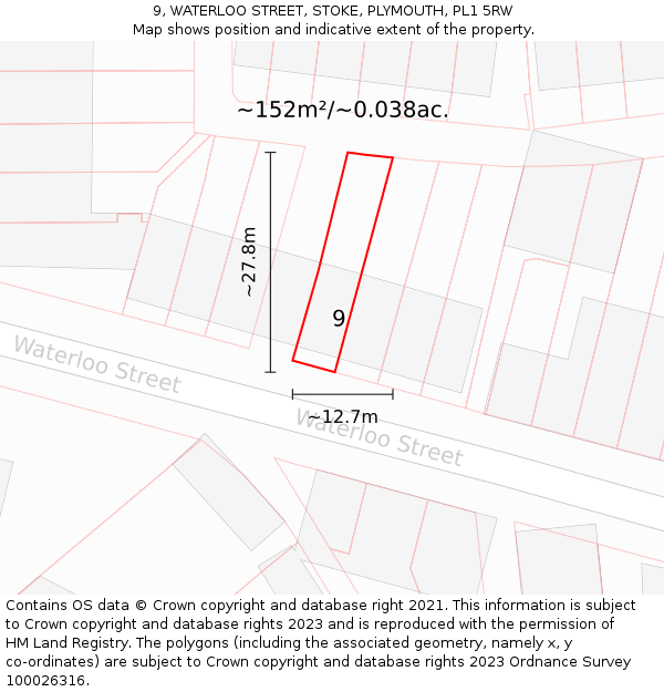 9, WATERLOO STREET, STOKE, PLYMOUTH, PL1 5RW: Plot and title map
