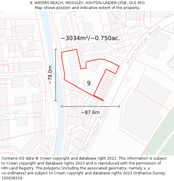9, WATERS REACH, MOSSLEY, ASHTON-UNDER-LYNE, OL5 9FG: Plot and title map