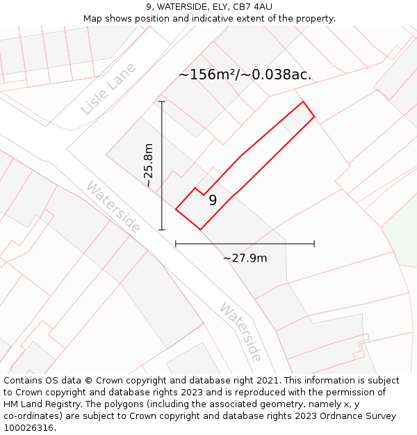 9, WATERSIDE, ELY, CB7 4AU: Plot and title map