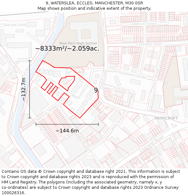 9, WATERSLEA, ECCLES, MANCHESTER, M30 0SR: Plot and title map