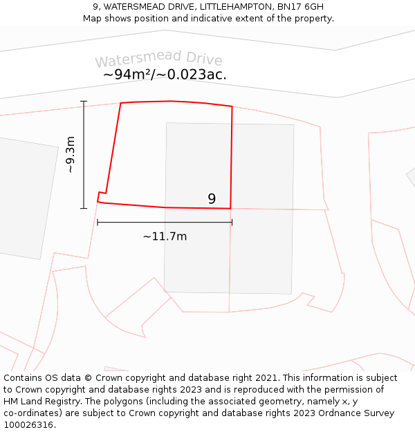 9, WATERSMEAD DRIVE, LITTLEHAMPTON, BN17 6GH: Plot and title map