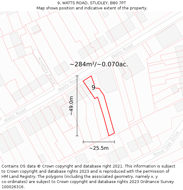 9, WATTS ROAD, STUDLEY, B80 7PT: Plot and title map