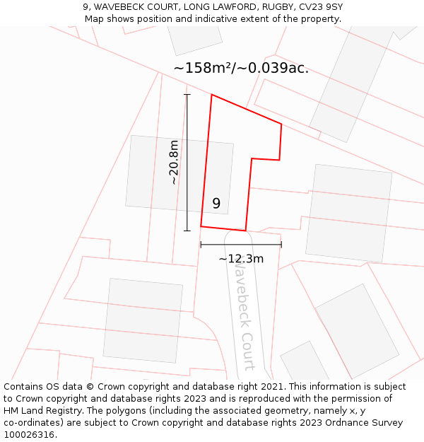 9, WAVEBECK COURT, LONG LAWFORD, RUGBY, CV23 9SY: Plot and title map