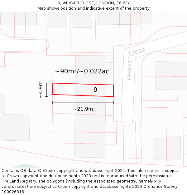 9, WEAVER CLOSE, LONDON, E6 6FY: Plot and title map