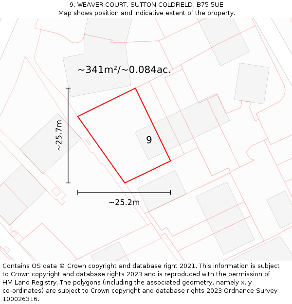 9, WEAVER COURT, SUTTON COLDFIELD, B75 5UE: Plot and title map