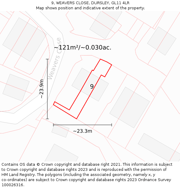 9, WEAVERS CLOSE, DURSLEY, GL11 4LR: Plot and title map