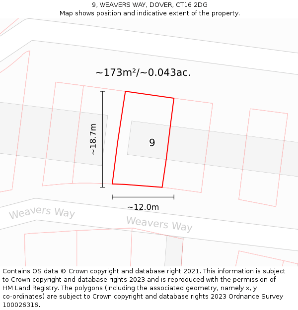 9, WEAVERS WAY, DOVER, CT16 2DG: Plot and title map