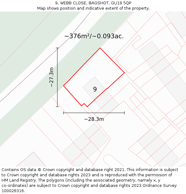 9, WEBB CLOSE, BAGSHOT, GU19 5QP: Plot and title map