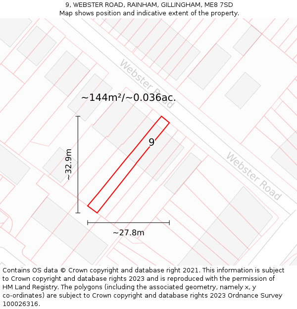 9, WEBSTER ROAD, RAINHAM, GILLINGHAM, ME8 7SD: Plot and title map