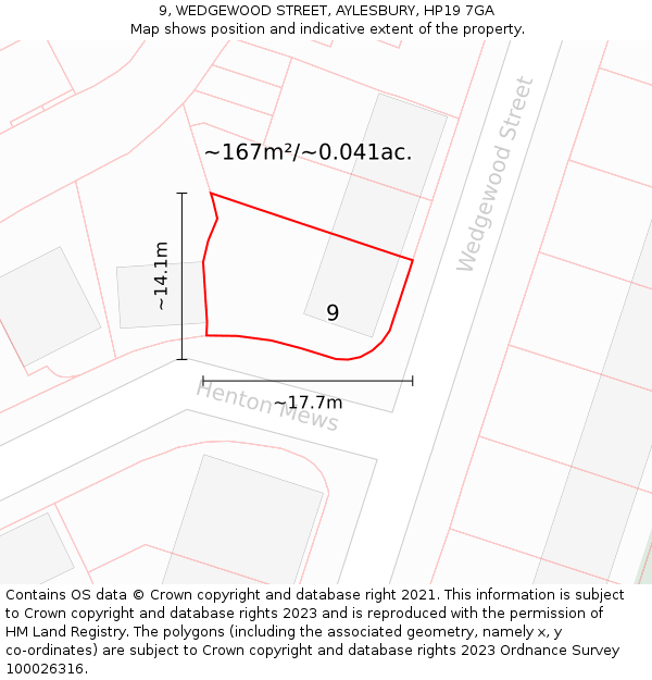 9, WEDGEWOOD STREET, AYLESBURY, HP19 7GA: Plot and title map
