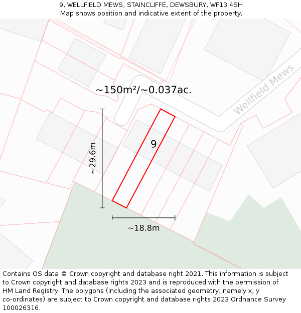 9, WELLFIELD MEWS, STAINCLIFFE, DEWSBURY, WF13 4SH: Plot and title map