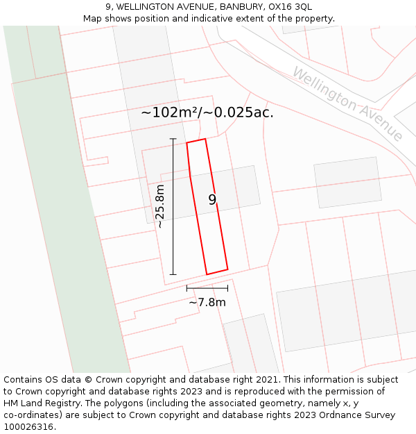 9, WELLINGTON AVENUE, BANBURY, OX16 3QL: Plot and title map