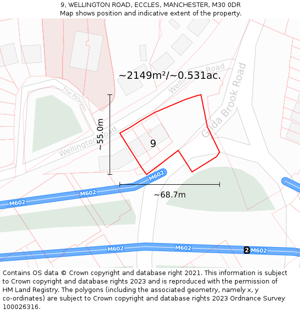 9, WELLINGTON ROAD, ECCLES, MANCHESTER, M30 0DR: Plot and title map