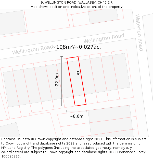 9, WELLINGTON ROAD, WALLASEY, CH45 2JR: Plot and title map