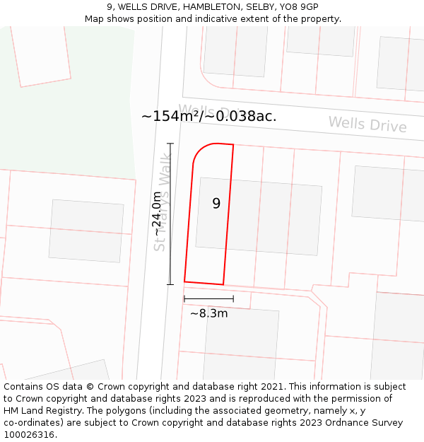 9, WELLS DRIVE, HAMBLETON, SELBY, YO8 9GP: Plot and title map