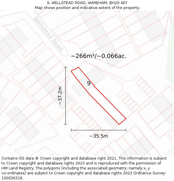 9, WELLSTEAD ROAD, WAREHAM, BH20 4EY: Plot and title map