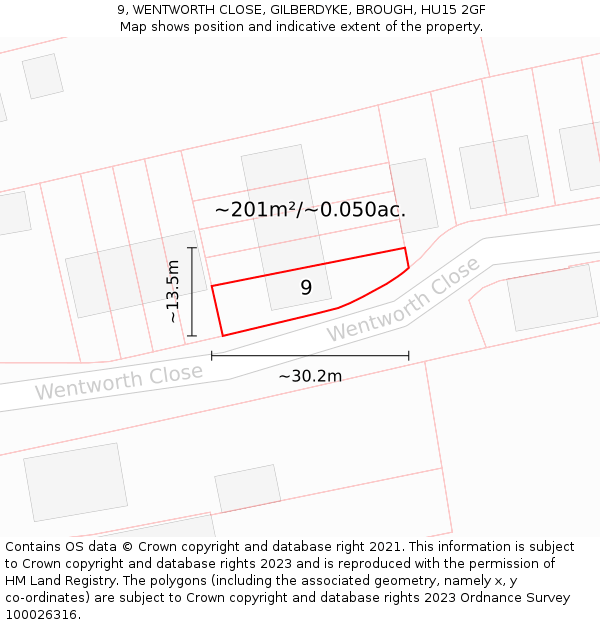 9, WENTWORTH CLOSE, GILBERDYKE, BROUGH, HU15 2GF: Plot and title map
