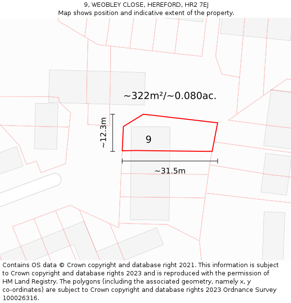 9, WEOBLEY CLOSE, HEREFORD, HR2 7EJ: Plot and title map