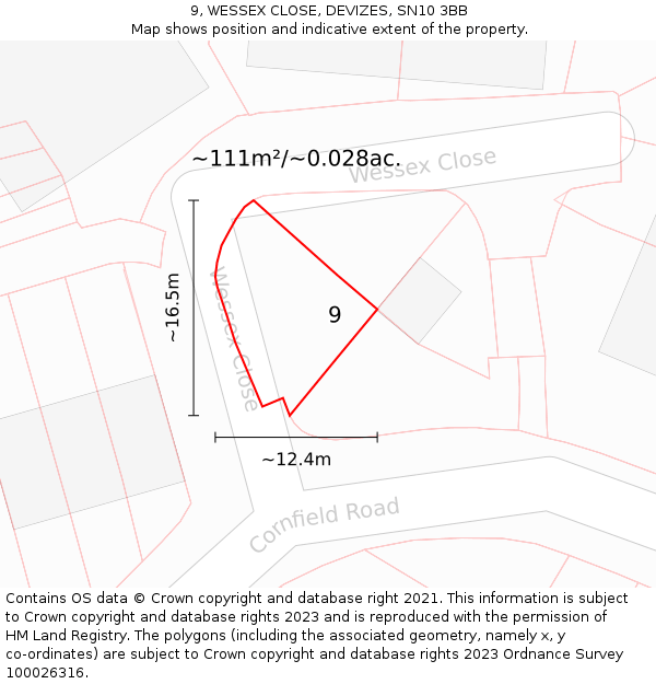 9, WESSEX CLOSE, DEVIZES, SN10 3BB: Plot and title map