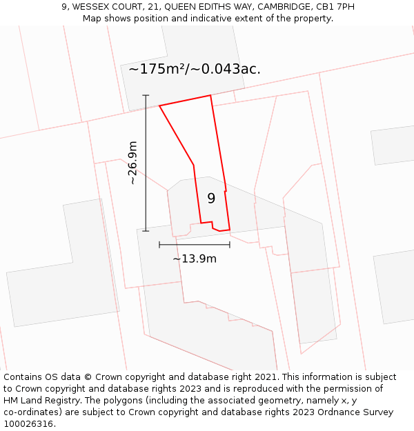 9, WESSEX COURT, 21, QUEEN EDITHS WAY, CAMBRIDGE, CB1 7PH: Plot and title map