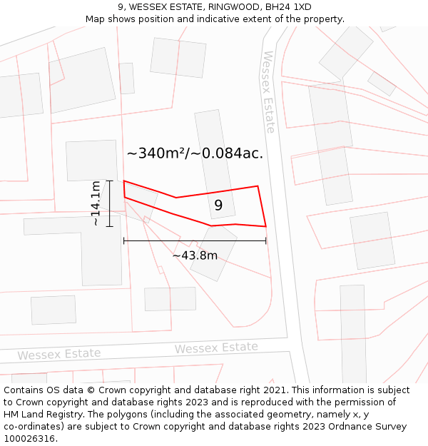 9, WESSEX ESTATE, RINGWOOD, BH24 1XD: Plot and title map