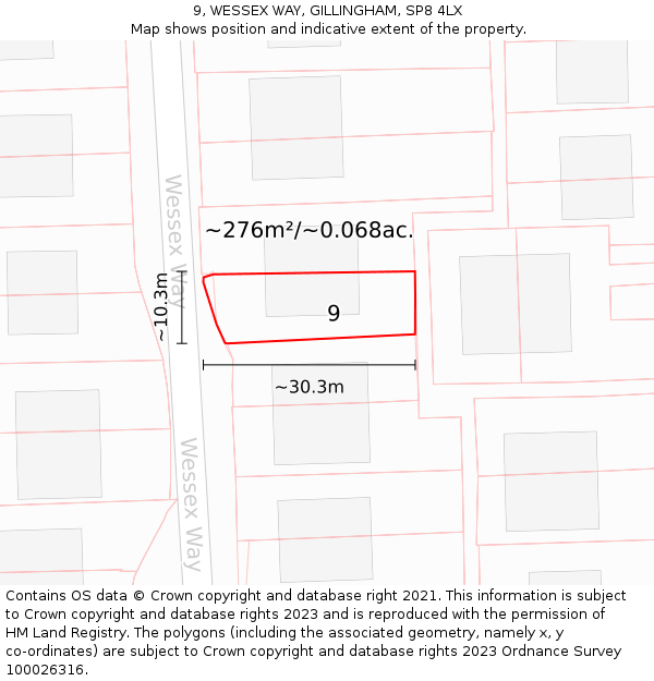 9, WESSEX WAY, GILLINGHAM, SP8 4LX: Plot and title map