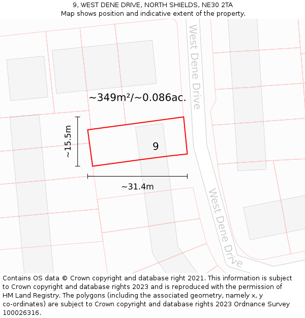 9, WEST DENE DRIVE, NORTH SHIELDS, NE30 2TA: Plot and title map
