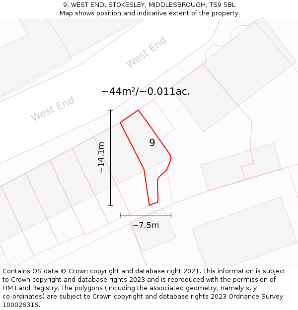 9, WEST END, STOKESLEY, MIDDLESBROUGH, TS9 5BL: Plot and title map