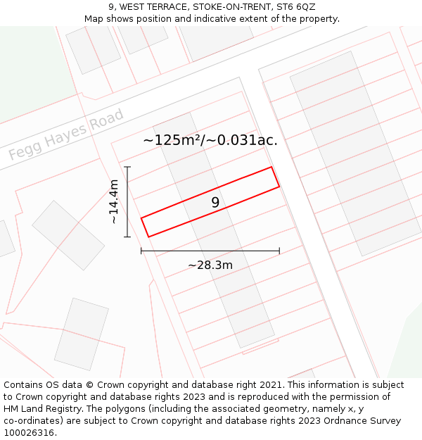 9, WEST TERRACE, STOKE-ON-TRENT, ST6 6QZ: Plot and title map