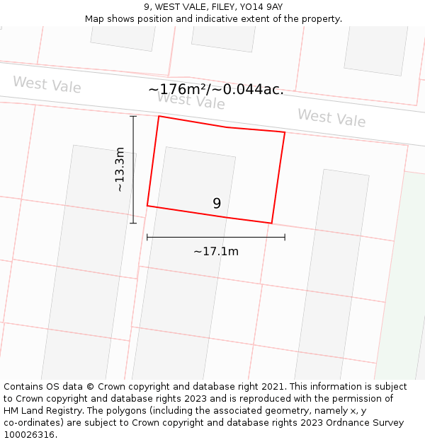 9, WEST VALE, FILEY, YO14 9AY: Plot and title map