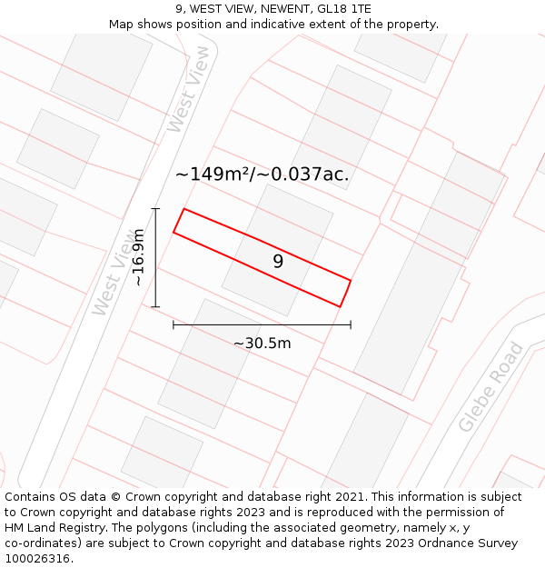 9, WEST VIEW, NEWENT, GL18 1TE: Plot and title map