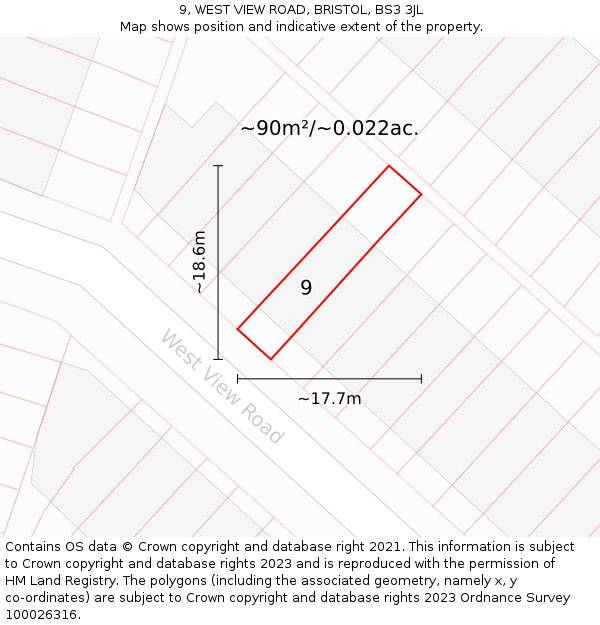 9, WEST VIEW ROAD, BRISTOL, BS3 3JL: Plot and title map