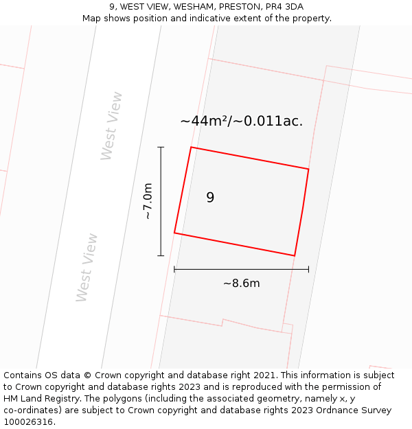 9, WEST VIEW, WESHAM, PRESTON, PR4 3DA: Plot and title map