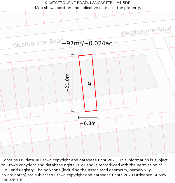 9, WESTBOURNE ROAD, LANCASTER, LA1 5DB: Plot and title map
