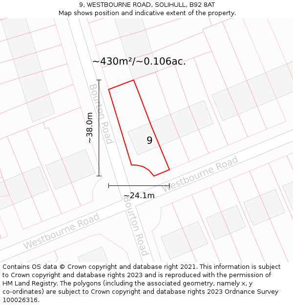 9, WESTBOURNE ROAD, SOLIHULL, B92 8AT: Plot and title map