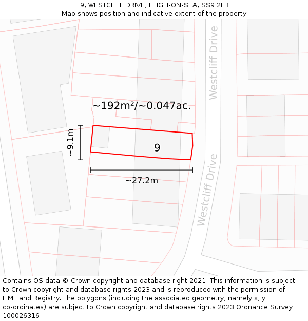 9, WESTCLIFF DRIVE, LEIGH-ON-SEA, SS9 2LB: Plot and title map