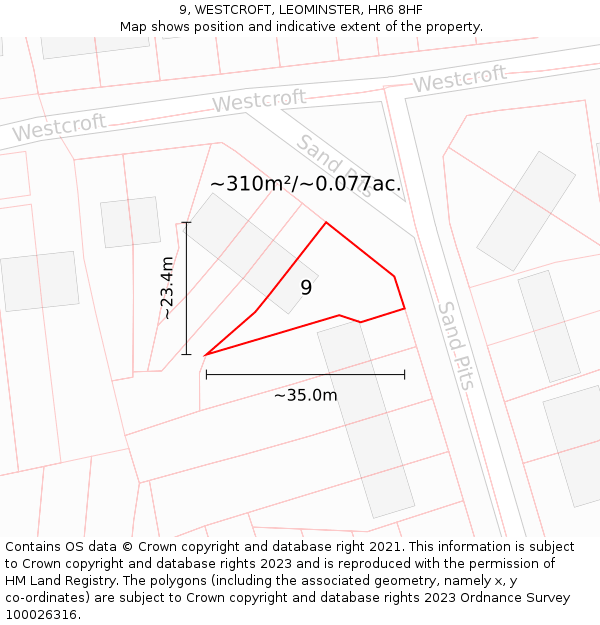 9, WESTCROFT, LEOMINSTER, HR6 8HF: Plot and title map