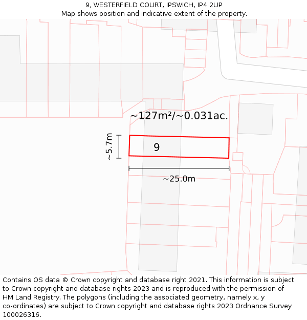 9, WESTERFIELD COURT, IPSWICH, IP4 2UP: Plot and title map
