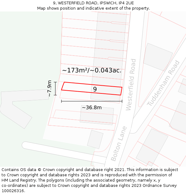 9, WESTERFIELD ROAD, IPSWICH, IP4 2UE: Plot and title map