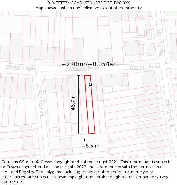 9, WESTERN ROAD, STOURBRIDGE, DY8 3XX: Plot and title map