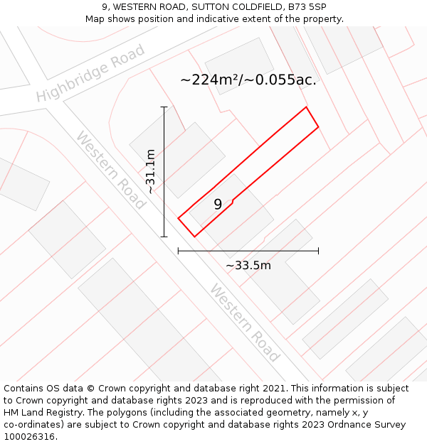 9, WESTERN ROAD, SUTTON COLDFIELD, B73 5SP: Plot and title map