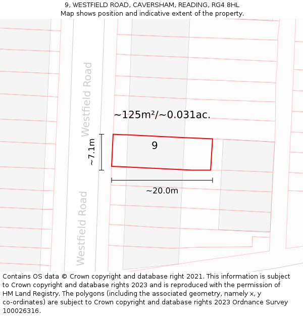 9, WESTFIELD ROAD, CAVERSHAM, READING, RG4 8HL: Plot and title map