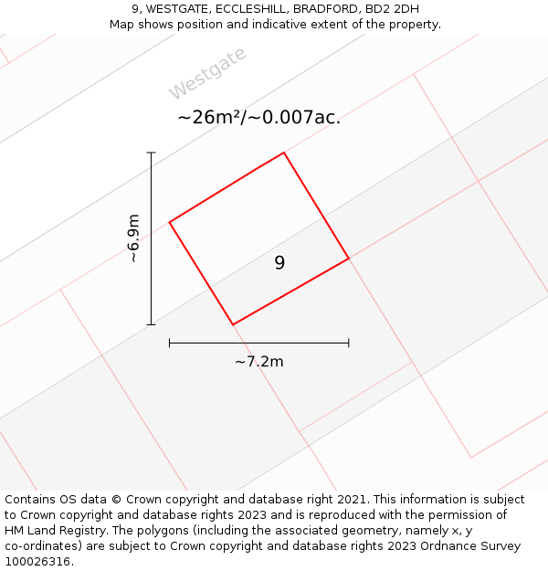 9, WESTGATE, ECCLESHILL, BRADFORD, BD2 2DH: Plot and title map