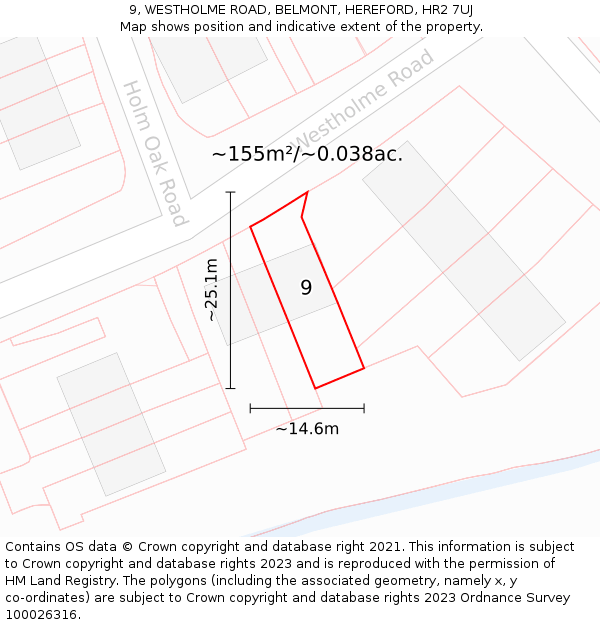 9, WESTHOLME ROAD, BELMONT, HEREFORD, HR2 7UJ: Plot and title map