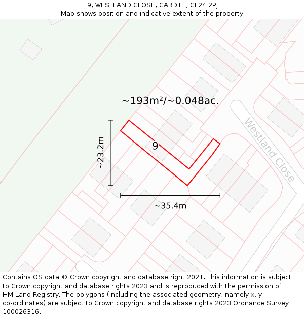 9, WESTLAND CLOSE, CARDIFF, CF24 2PJ: Plot and title map