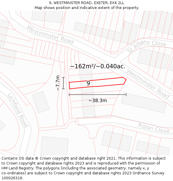 9, WESTMINSTER ROAD, EXETER, EX4 2LL: Plot and title map